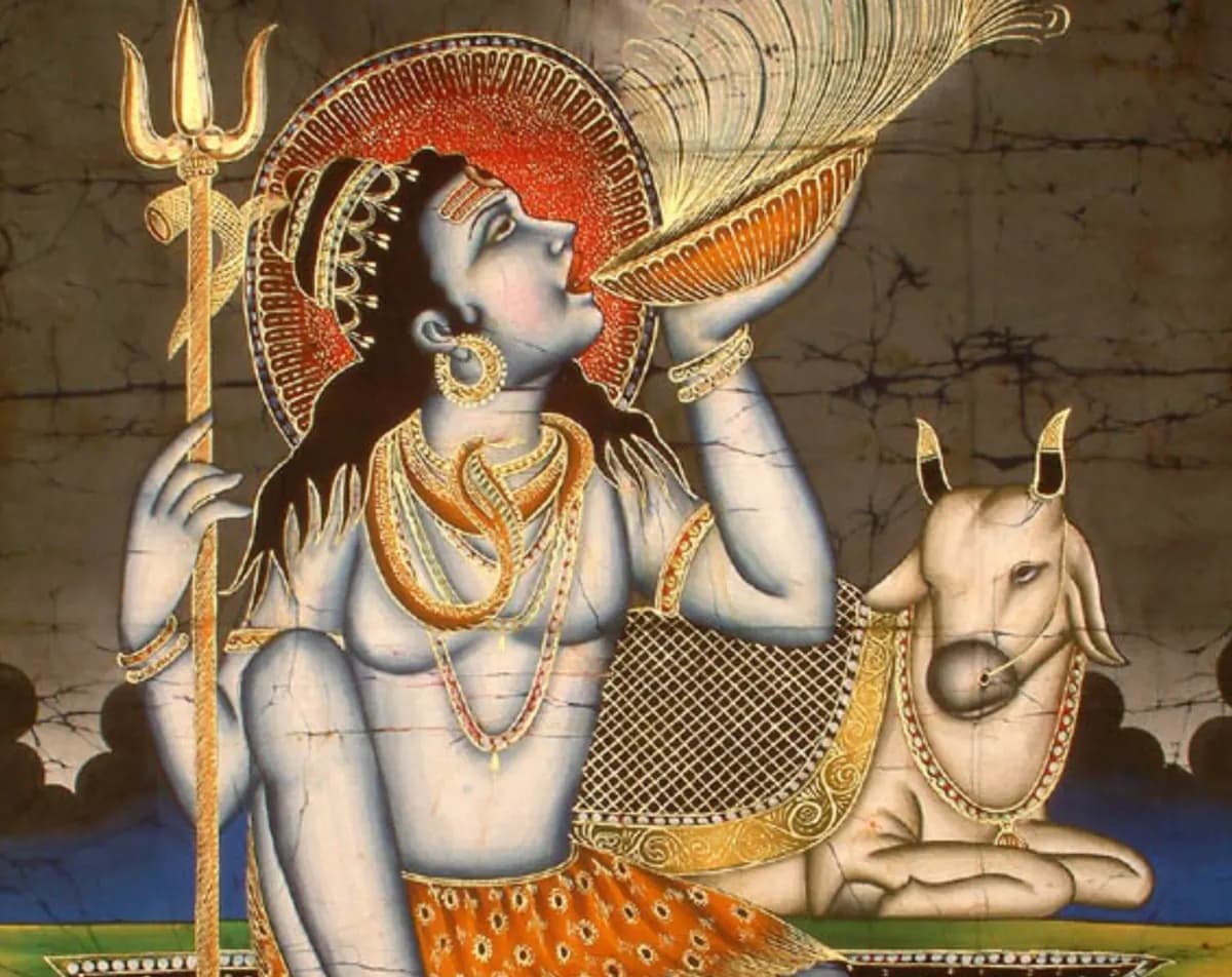 Traditional painting of Shiva with Nandi, associated with Soma